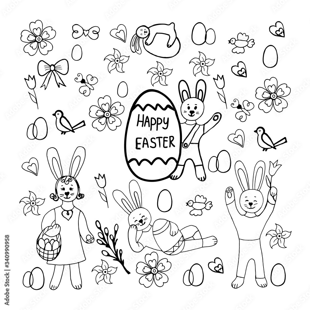 Cute vector hand drawn doodle set about Happy easter Cute vector hand drawn doodle set about Happy easter
