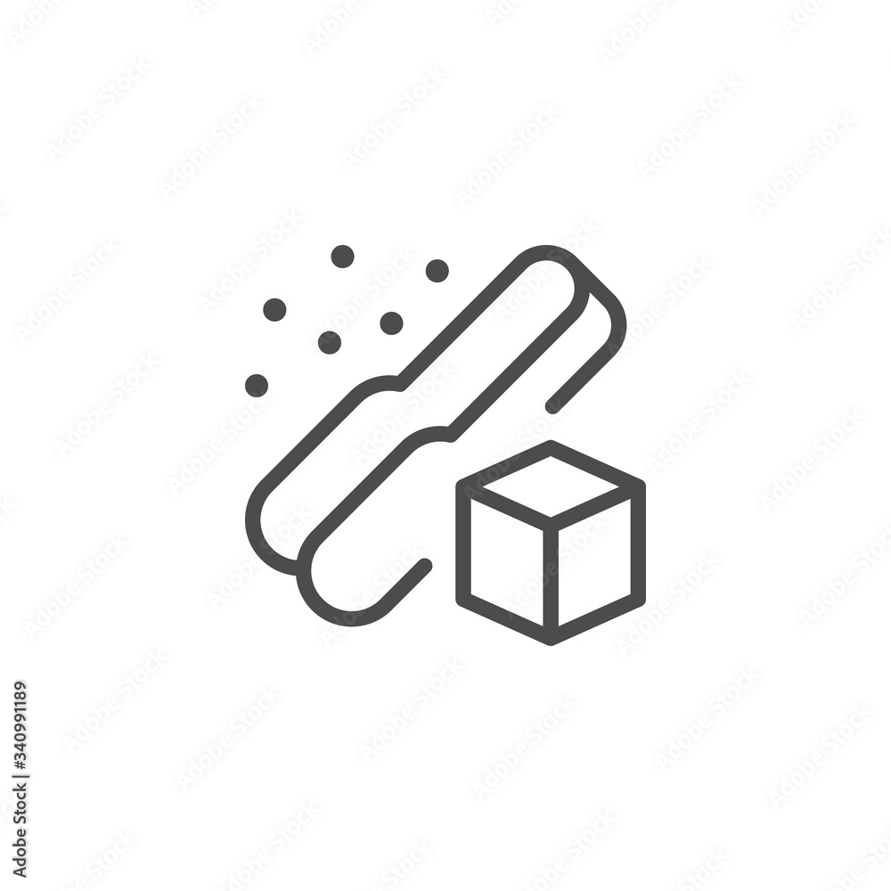 Sugar cube and tongs line outline icon Sugar cube and tongs line outline icon