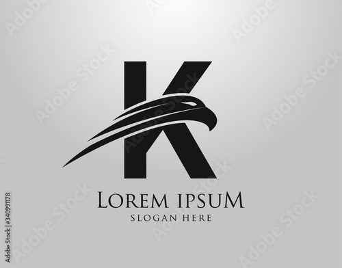 Initial K Letter Eagle Logo Icon with Creative Eagle Head Vector Illustration Design.