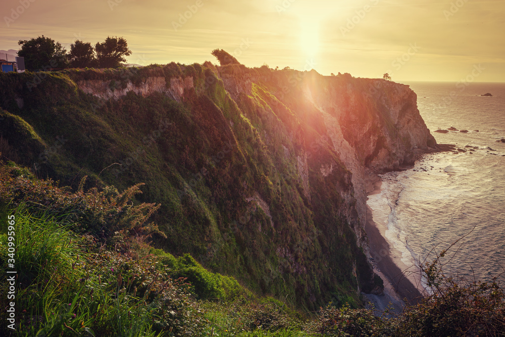 Sunset on the cliff of the hermitage of Regalina, on the Way of St. James, Cadavedo, Spain