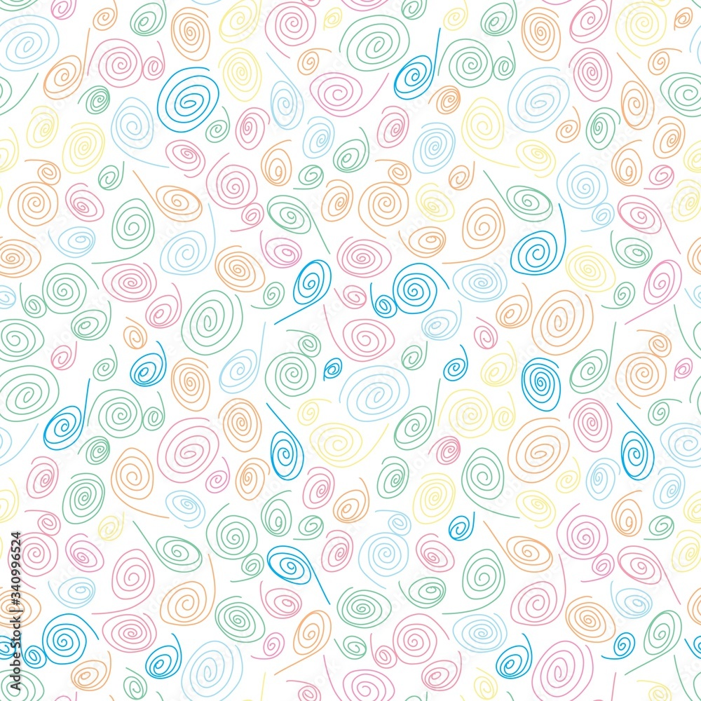 Seamless Endless Funny Sweet Background Pattern of Swirls and Curls. Gift Wrapping or Invitation Template. Hand Drawn Doodle Style Craft Backdrop. Blue, Yellow, Pink, Green, White. Seamless Endless Funny Sweet Background Pattern of Swirls and Curls. Gift Wrapping or Invitation Template. Hand Drawn Doodle Style Craft Backdrop. Blue, Yellow, Pink, Green, White.