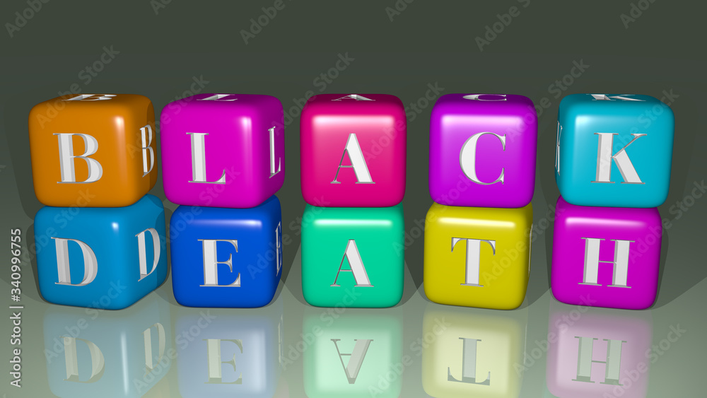 Fototapeta premium combination of BLACK DEATH built by cubic letters from the top perspective, excellent for the concept presentation