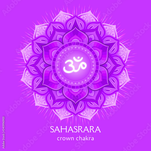 Sahasrara, crown chakra symbol. Colorful mandala. Vector illustration