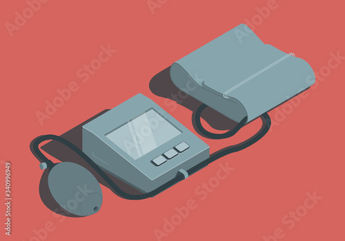 Isometric illustration with blood pressure meter.