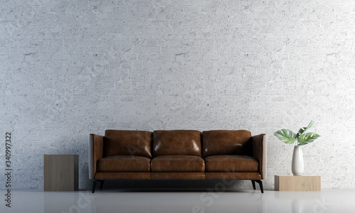 Fototapeta Naklejka Na Ścianę i Meble -  Minimal living room interior design and brick wall texture background 