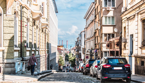 Street going down in the center of Sofia