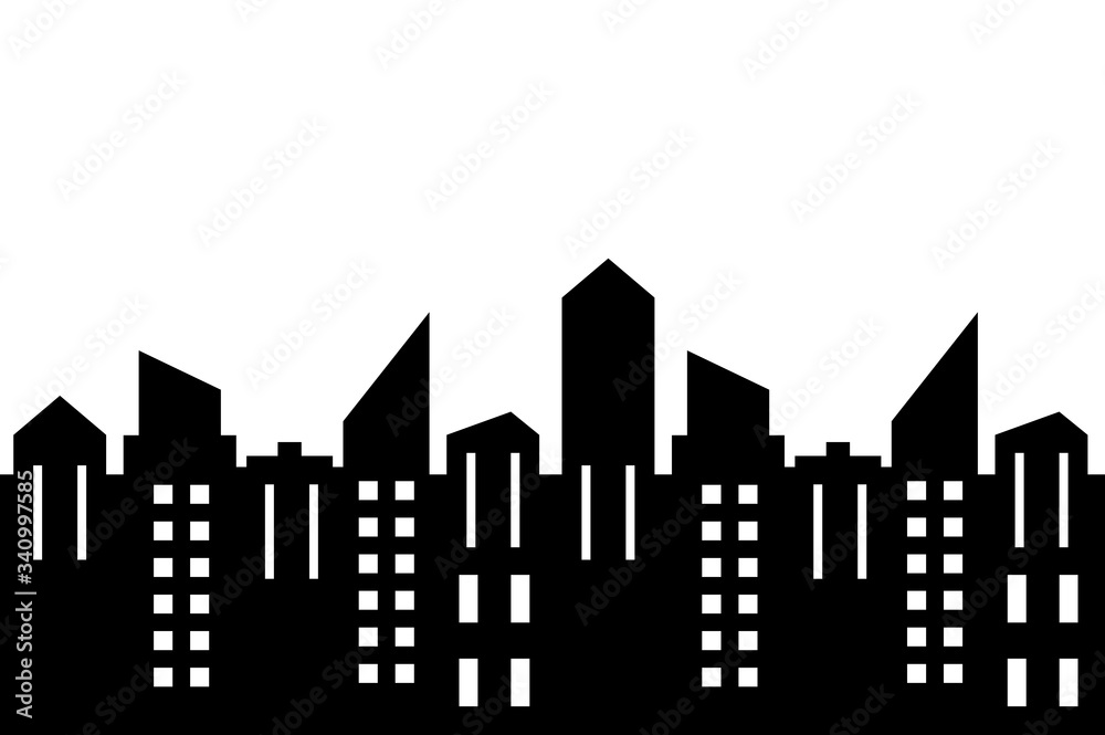black silhouette of city on white