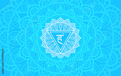 Vishuddha, throat chakra symbol. Colorful mandala. Vector illustration photo