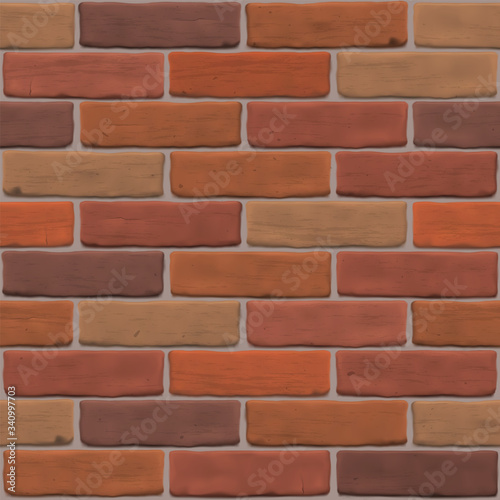 Brown brick wall for exterior, interior, website, backdrop, background, graphic, 3D design. Photorealistic texture close up. Editable seamless vector pattern.