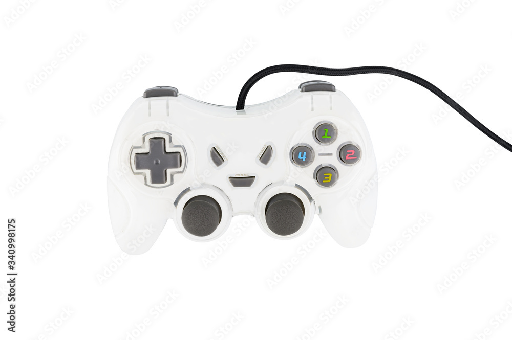 Joystick or controller for connecting game consoles or computer for playing isolated on white background Joystick or controller for connecting game consoles or computer for playing isolated on white background