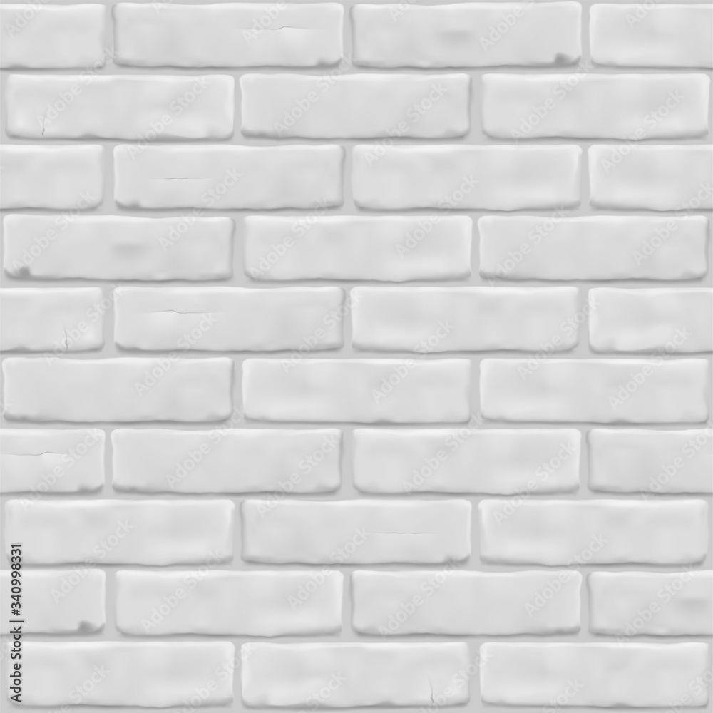 Obraz premium Texture white brick wall for exterior, interior, website, background, graphic design. Vector illustration. Seamless pattern. Photorealistic close up.