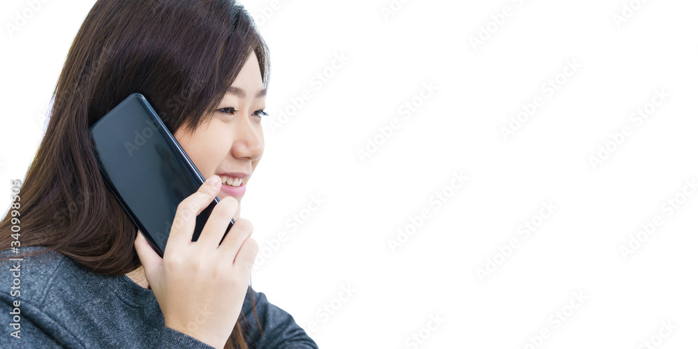 Young woman long hair talking by mobile phone Young woman long hair talking by mobile phone