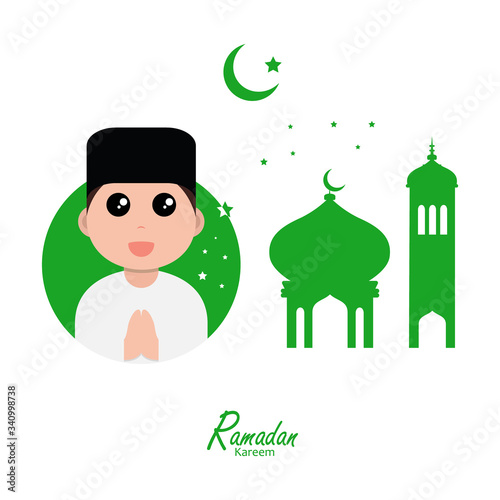 flat illustration ramadan background with ramadan kareem cartoon character design