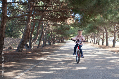 Wallpaper Mural little girl rides a bicycle along a pine alley in a spring park Torontodigital.ca