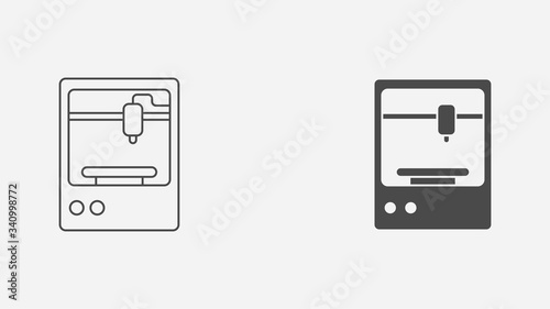 3d printer outline and filled vector icon sign symbol
