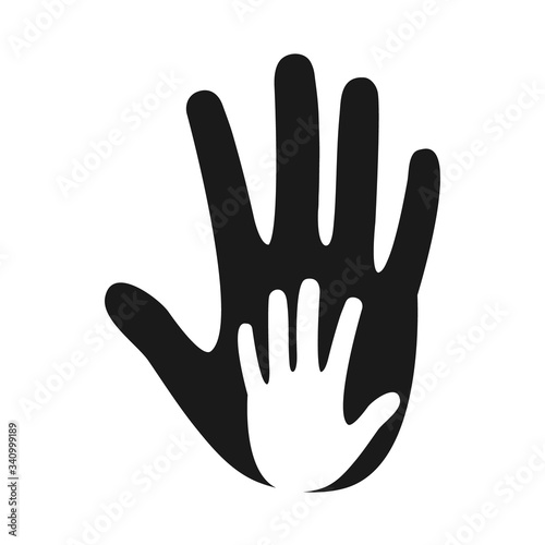 Mother and child hand icon vector illustration isolated on white background. Help concept. 