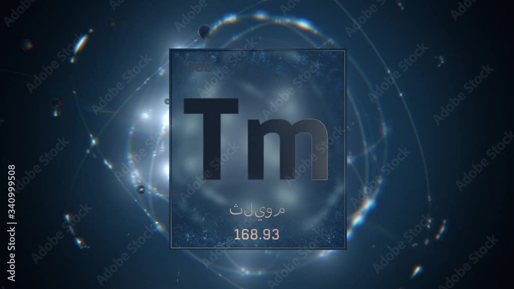 Thulium as Element 69 of the Periodic Table. Seamlessly looping 3D ...