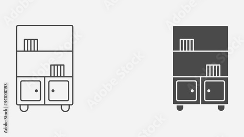Bookshelf outline and filled vector icon sign symbol