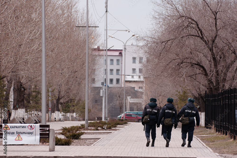 National Guard soldiers patrol the streets during a pandemic COVID-19