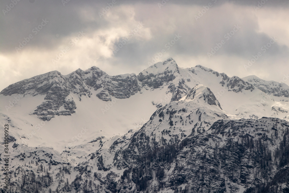 Snow covered mountains in Bohinj