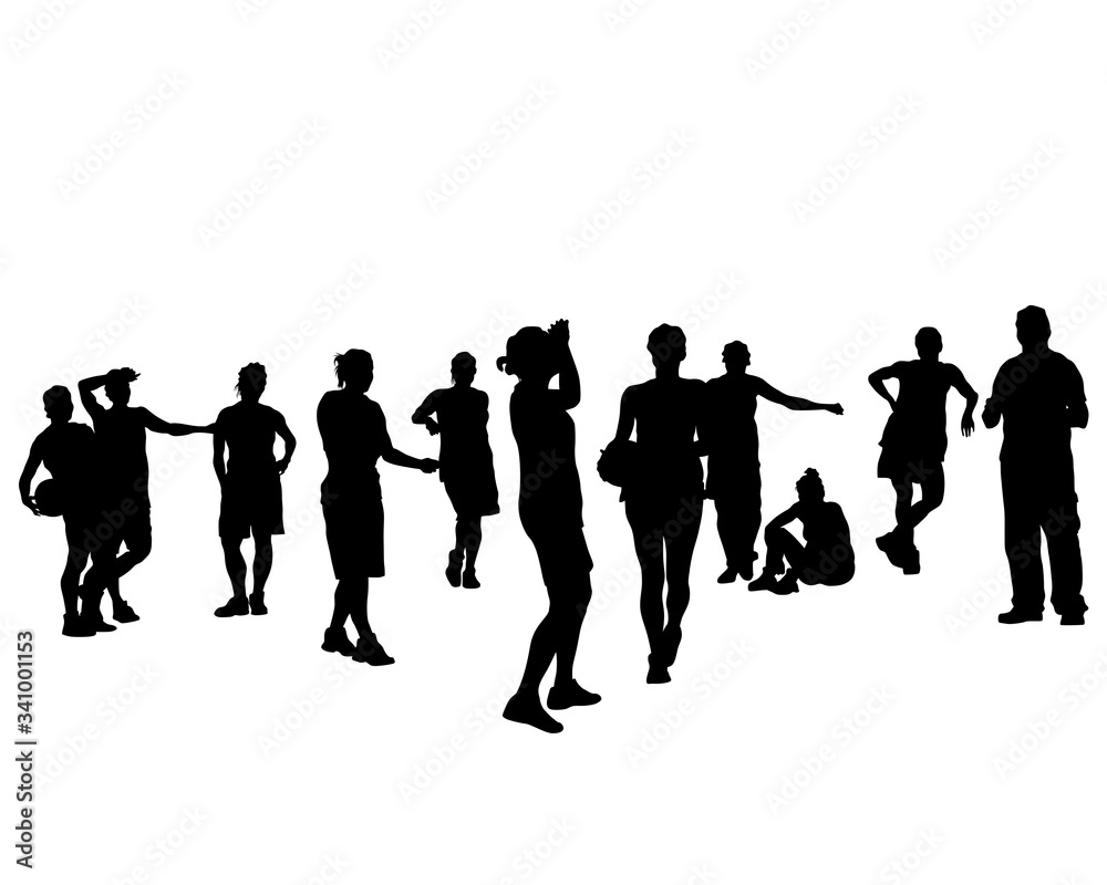 Crowds young people on street. Isolated silhouette on a white background Crowds young people on street. Isolated silhouette on a white background