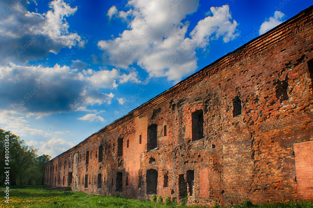 The walls of the Brest Fortress against the blue sky