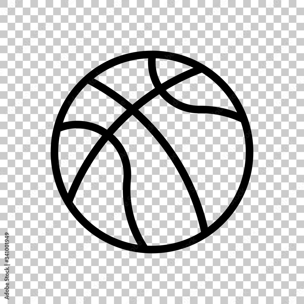 backetball, linear sport logo, simple ball. Black symbol on transparent background