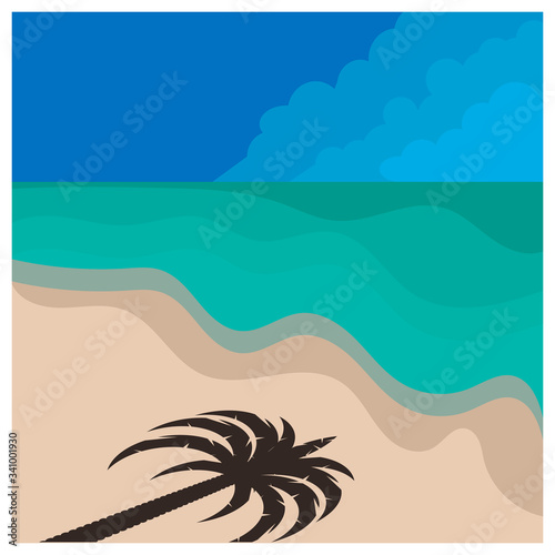 Wild sandy beach on the island. Ocean waves. 