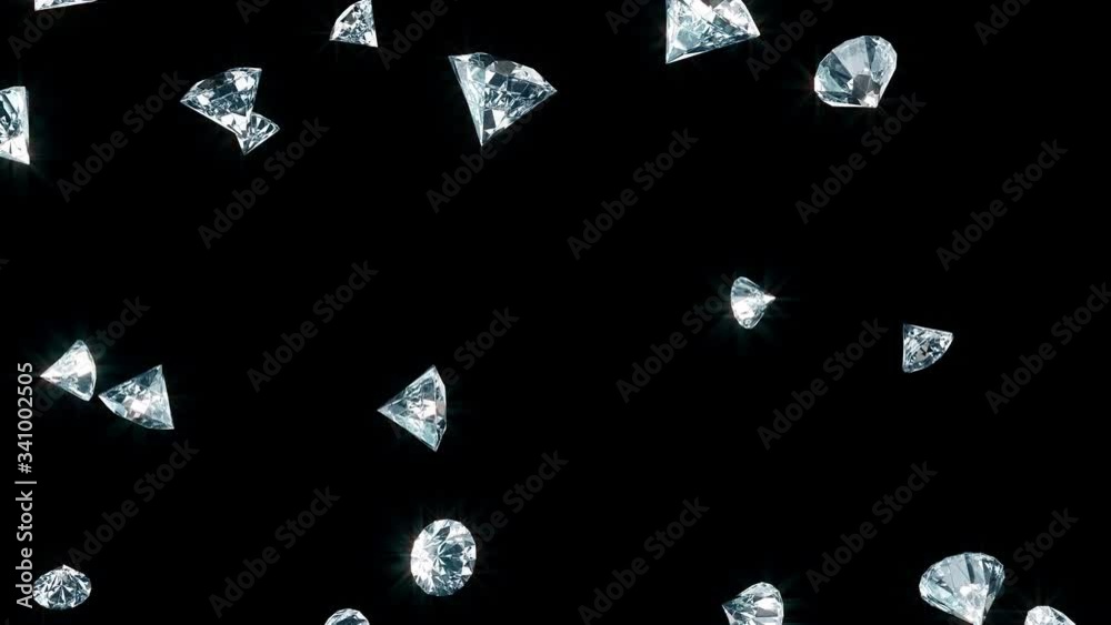 Beautiful bright diamonds falling on a transparent background. Slow motion 3d animation. Seamless loopable. Beautiful bright diamonds falling on a transparent background. Slow motion 3d animation. Seamless loopable.