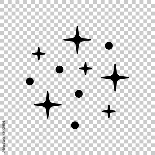 Galaxy with stars, night sky. Black symbol on transparent background