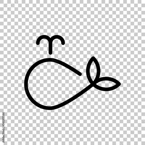 Simple whale logo, outline design. Black symbol on transparent background