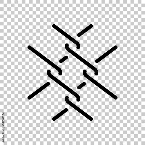 Metal fence grid, wire mesh, outline design. Black symbol on transparent background