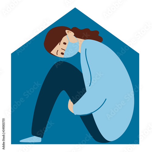 Absolute solitude. Sad women sitting locked at home, self-isolation, quarantine, concept. A person feels cramped and claustrophobic while locked up. Depression in isolation.