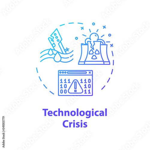 Technological crisis concept icon. Technology failure idea thin line illustration. Natural disasters, economic and social emergencies. Vector isolated outline RGB color drawing