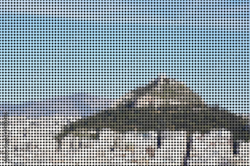 Dots mosaic art abstract illustration of the Lycabettus Hill and to the city from Acropolis view point