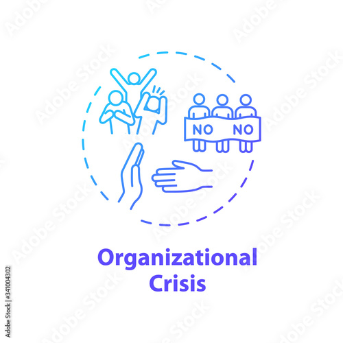 Organizational crisis concept icon. Social protest, civil unrest idea thin line illustration. Political strike, violent public demonstration. Vector isolated outline RGB color drawing