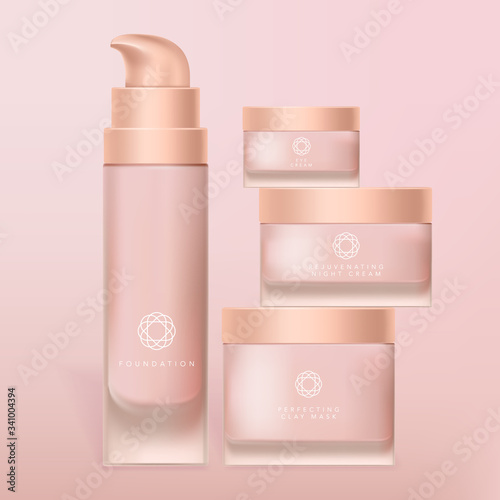 Vector Foundation, Cream and Mask Frosted Glass or Plastic Jar & Pump Bottle Set