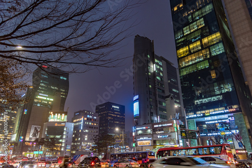 Neon lights in the night of the city of Seoul in South Korea