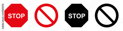 Red and Black stop sign , icons vector illustration. Prohibition Sign. Flat design. Prohibition signs on a white background