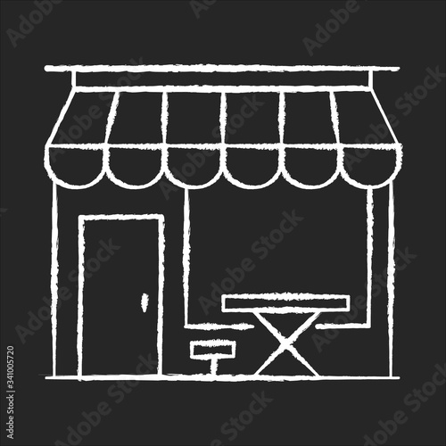 Cafe front chalk white icon on black background