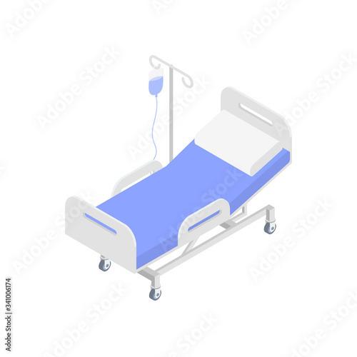 Isolated medical bed icon with iv bag on a white background. Can be used for infographics, internet sites, web banners.