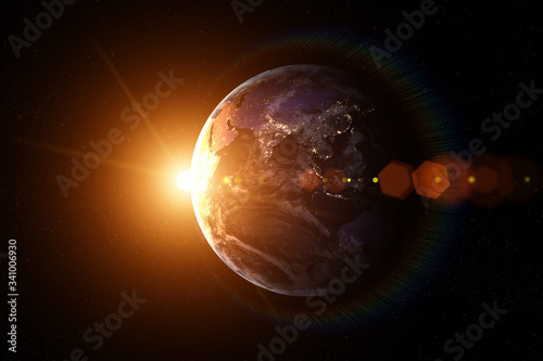 Earth, Sun, space. Sunrise.