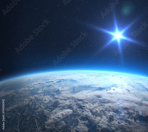 Fototapeta Naklejka Na Ścianę i Meble -  Earth and Sun. View from outer space.