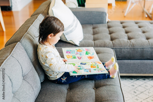 Toddler Girl Looking at Picture Book