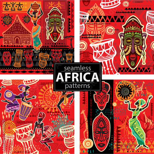 Set of Seamless patterns with Ethnic background with African motifs