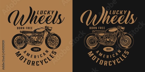 Vintage monochrome custom motorcycle emblem