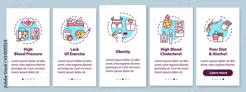 CVD causes onboarding mobile app page screen with concepts