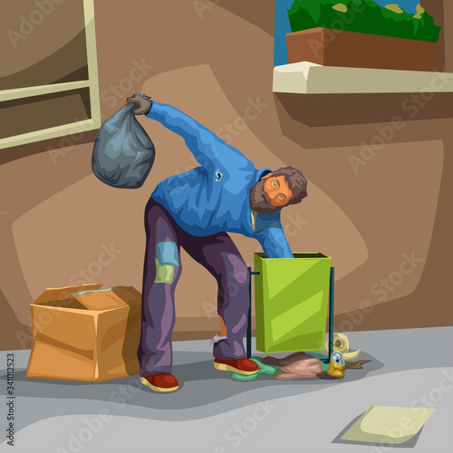homeless searching food in trash