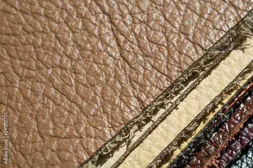 Brown Luxury leather samples close-up. Can be used as background. Industry background