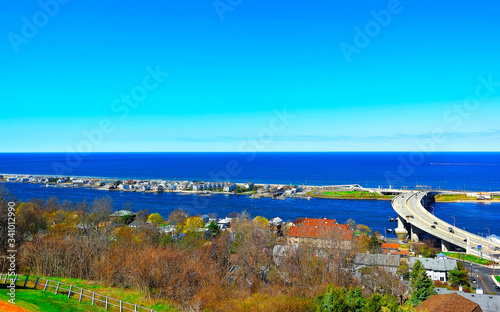 Road and Atlantic Ocean shore viewed from light house reflex photo